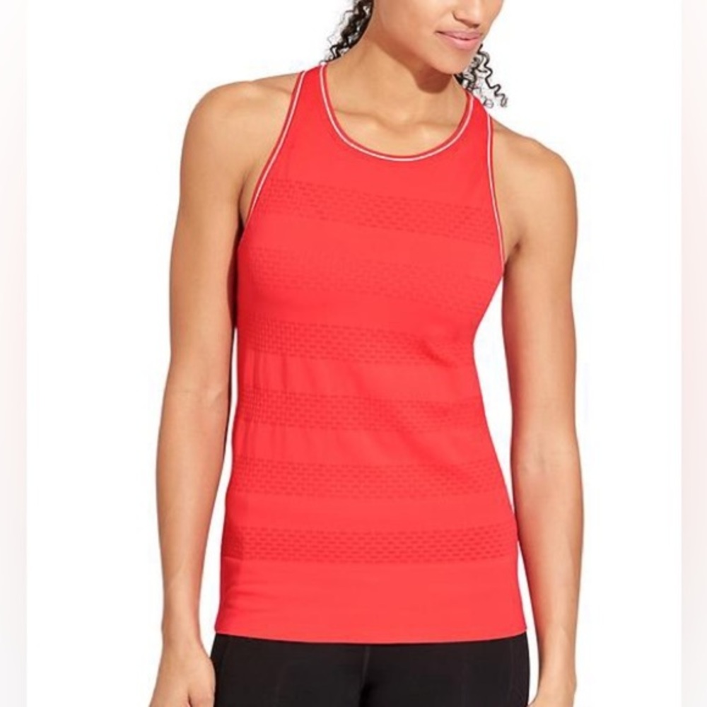 Athleta Pebble Stripe‎ Tank Top Coral Sleeveless Yoga Hiking Size S